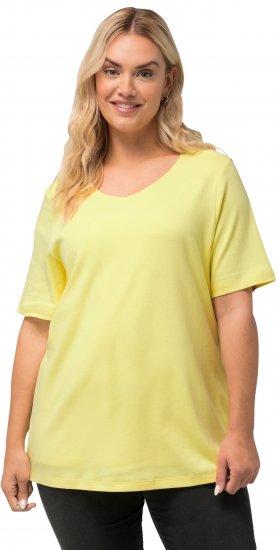 Ulla Popken Double Layer Rounded V-Neck Slim Fit Tee Lemon Yellow - Tricouri - 