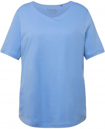 Ulla Popken Double Layer Rounded V-Neck Slim Fit Tee Cloud Blue - Tricouri - 