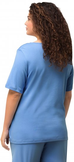 Ulla Popken Double Layer Rounded V-Neck Slim Fit Tee Cloud Blue - Tricouri - 