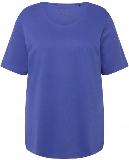 Ulla Popken Double Layer Rounded V-Neck Slim Fit Tee Blue Purple - Tricouri - 