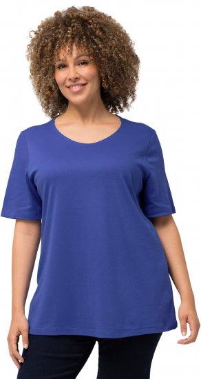 Ulla Popken Double Layer Rounded V-Neck Slim Fit Tee Blue Purple - Tricouri - 