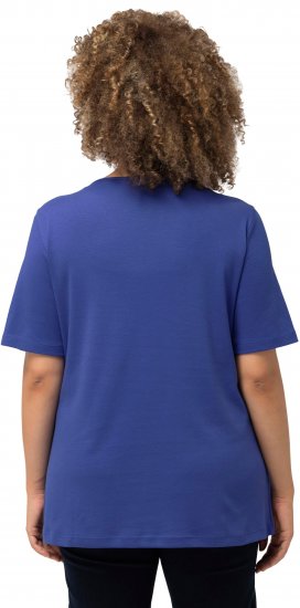 Ulla Popken Double Layer Rounded V-Neck Slim Fit Tee Blue Purple - Tricouri - 