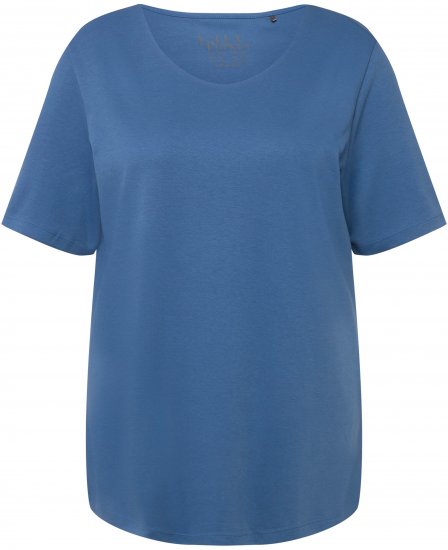 Ulla Popken Double Layer Rounded V-Neck Slim Fit Tee Denim Blue - Tricouri - 
