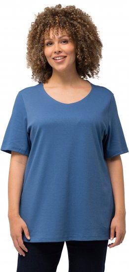 Ulla Popken Double Layer Rounded V-Neck Slim Fit Tee Denim Blue - Tricouri - 