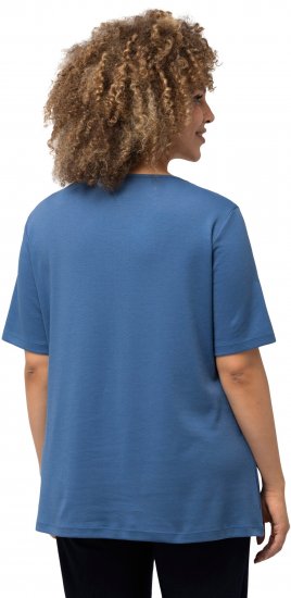 Ulla Popken Double Layer Rounded V-Neck Slim Fit Tee Denim Blue - Tricouri - 