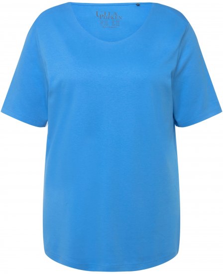 Ulla Popken Double Layer Rounded V-Neck Slim Fit Tee Sky Blue - Tricouri - 