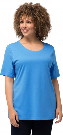 Ulla Popken Double Layer Rounded V-Neck Slim Fit Tee Sky Blue - Tricouri - 