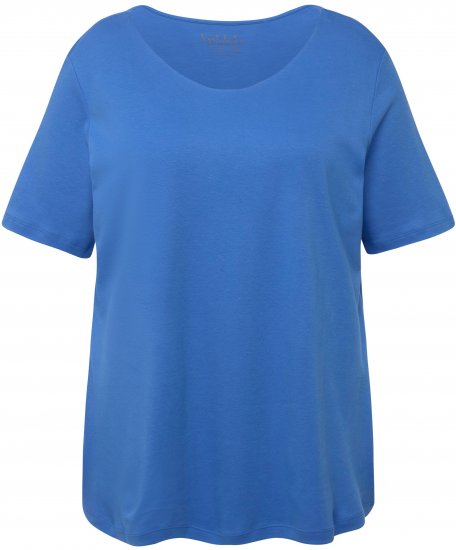 Ulla Popken Double Layer Rounded V-Neck Slim Fit Tee Blue - Tricouri - 
