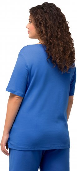 Ulla Popken Double Layer Rounded V-Neck Slim Fit Tee Blue - Tricouri - 