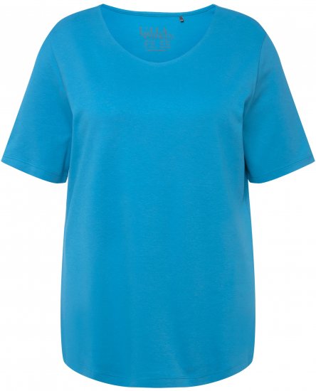 Ulla Popken Double Layer Rounded V-Neck Slim Fit Tee Aqua - Ulla Popken - 