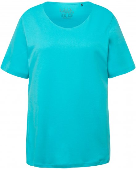 Ulla Popken Double Layer Rounded V-Neck Slim Fit Tee Deep Aqua - Tricouri - 