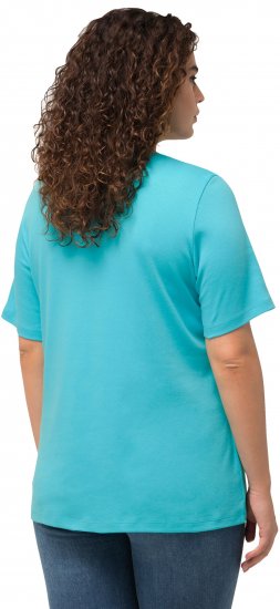 Ulla Popken Double Layer Rounded V-Neck Slim Fit Tee Deep Aqua - Tricouri - 
