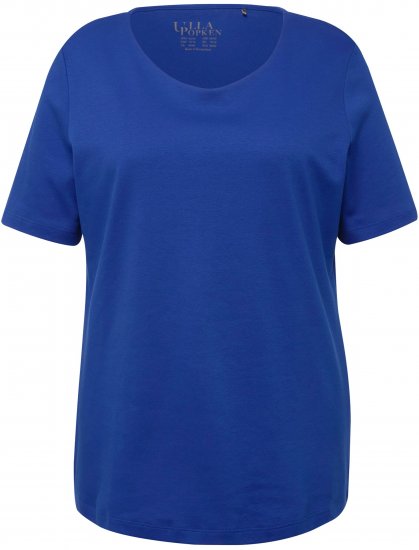 Ulla Popken Double Layer Rounded V-Neck Slim Fit Tee Cobalt Blue - Tricouri - 