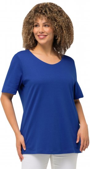 Ulla Popken Double Layer Rounded V-Neck Slim Fit Tee Cobalt Blue - Tricouri - 
