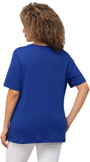 Ulla Popken Double Layer Rounded V-Neck Slim Fit Tee Cobalt Blue - Tricouri - 