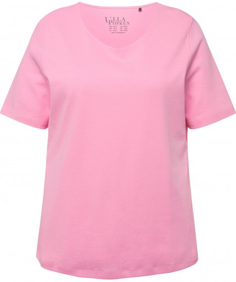 Ulla Popken Double Layer Rounded V-Neck Slim Fit Tee Light Pink - Tricouri - 