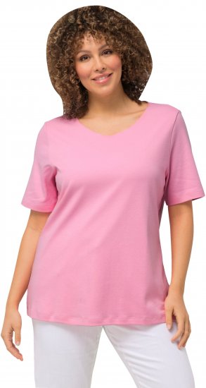 Ulla Popken Double Layer Rounded V-Neck Slim Fit Tee Light Pink - Tricouri - 
