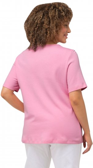 Ulla Popken Double Layer Rounded V-Neck Slim Fit Tee Light Pink - Tricouri - 