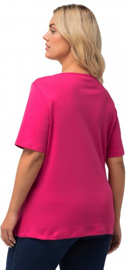 Ulla Popken Double Layer Rounded V-Neck Slim Fit Tee Fuchsia Pink - Tricouri - 