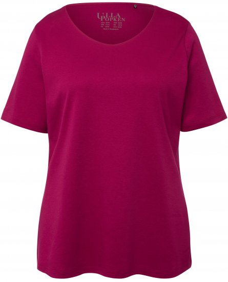 Ulla Popken Double Layer Rounded V-Neck Slim Fit Tee Magnolia Red - Tricouri - 