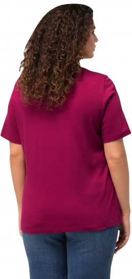 Ulla Popken Double Layer Rounded V-Neck Slim Fit Tee Magnolia Red - Tricouri - 
