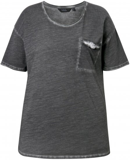 Ulla Popken Cold Dye Ruffle Edge Pocket Tee Graphite Grey - Tricouri - 