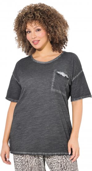 Ulla Popken Cold Dye Ruffle Edge Pocket Tee Graphite Grey - Tricouri - 