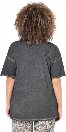 Ulla Popken Cold Dye Ruffle Edge Pocket Tee Graphite Grey - Tricouri - 
