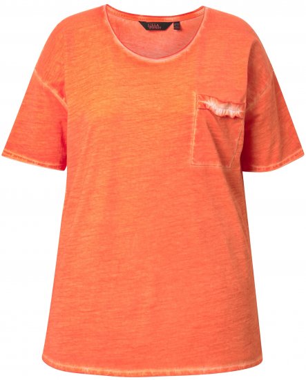 Ulla Popken Cold Dye Ruffle Edge Pocket Tee Coral Pink - Tricouri - 