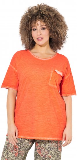 Ulla Popken Cold Dye Ruffle Edge Pocket Tee Coral Pink - Tricouri - 