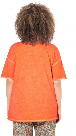 Ulla Popken Cold Dye Ruffle Edge Pocket Tee Coral Pink - Tricouri - 