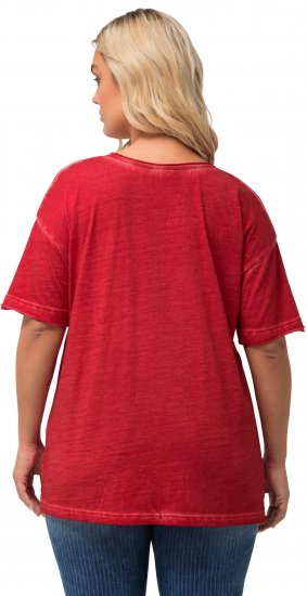 Ulla Popken Cold Dye Ruffle Edge Pocket Tee Salsa - Tricouri - 