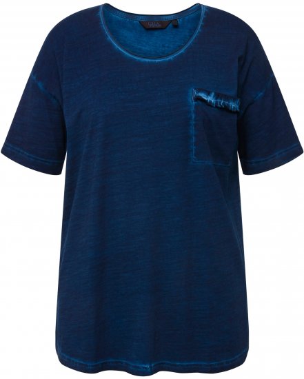 Ulla Popken Cold Dye Ruffle Edge Pocket Tee Dark Blue - Tricouri - 
