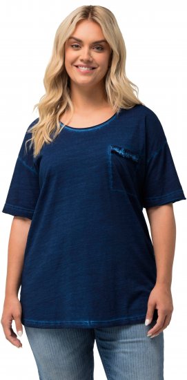 Ulla Popken Cold Dye Ruffle Edge Pocket Tee Dark Blue - Tricouri - 