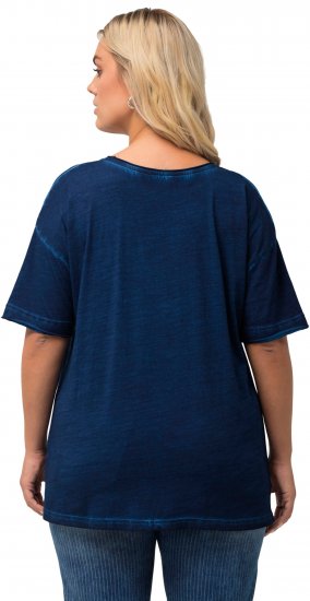 Ulla Popken Cold Dye Ruffle Edge Pocket Tee Dark Blue - Tricouri - 