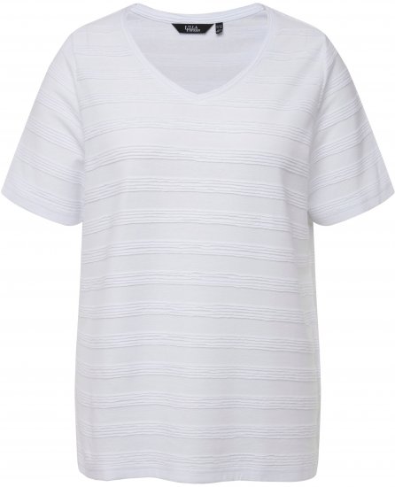 Ulla Popken Textured Striped Short Sleeve Tee Snow White - Tricouri - 