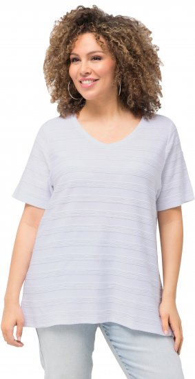 Ulla Popken Textured Striped Short Sleeve Tee Snow White - Tricouri - 