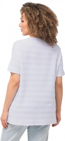 Ulla Popken Textured Striped Short Sleeve Tee Snow White - Tricouri - 
