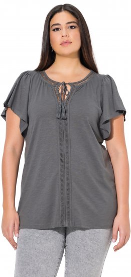 Ulla Popken Wing Sleeve V-Neck Tee Graphite Grey - Tricouri - 