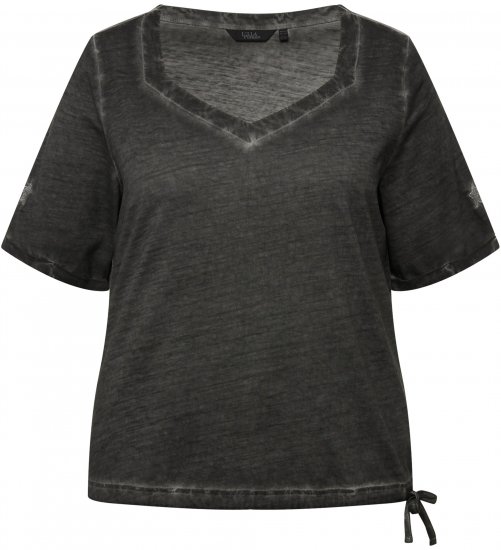 Ulla Popken Cold Dyed Sweetheart Neckline Short Sleeve Tee Graphite Grey - Tricouri - 