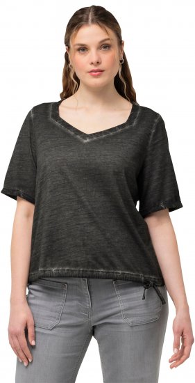 Ulla Popken Cold Dyed Sweetheart Neckline Short Sleeve Tee Graphite Grey - Tricouri - 
