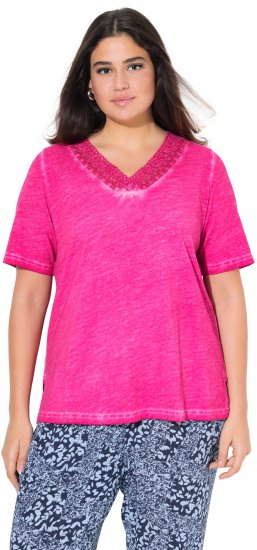 Ulla Popken Lace Trim Short Sleeve Tee Bold Pink - Tricouri - 