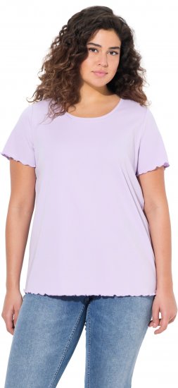 Ulla Popken Ribbed Lettuce Hem Short Sleeve Tee Lavender - Tricouri - 