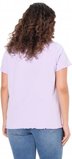 Ulla Popken Ribbed Lettuce Hem Short Sleeve Tee Lavender - Tricouri - 