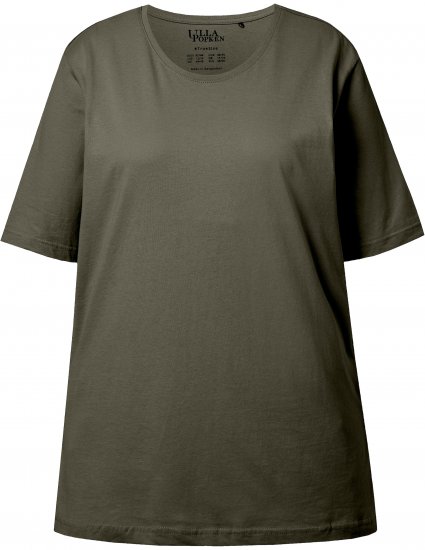 Ulla Popken Basic Round Neck Short Sleeve Relaxed Fit T-Shirt Olive Grey - Tricouri - 