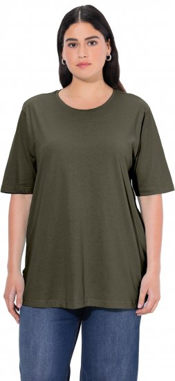 Ulla Popken Basic Round Neck Short Sleeve Relaxed Fit T-Shirt Olive Grey - Tricouri - 