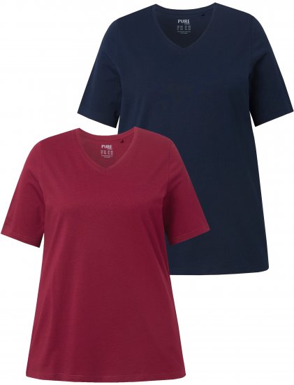 Ulla Popken Eco Cotton Basic T-Shirt 2-Pack Red/Navy - Tricouri - 