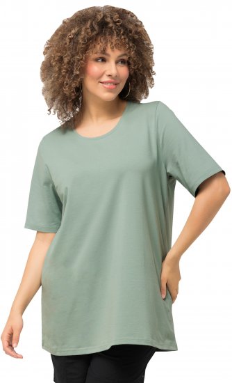 Ulla Popken Essential Round Neck Stretch Tee Light Moss Green - Tricouri - 