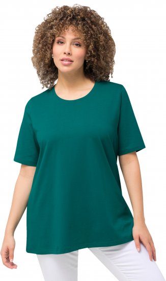 Ulla Popken Essential Round Neck Stretch Tee Dark Emerald - Tricouri - 