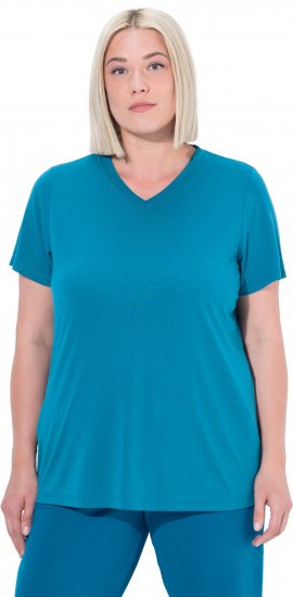Ulla Popken Functional Antibacterial Finish V-Neck Short Sleeve Knit Top Opal Green - Tricouri - 